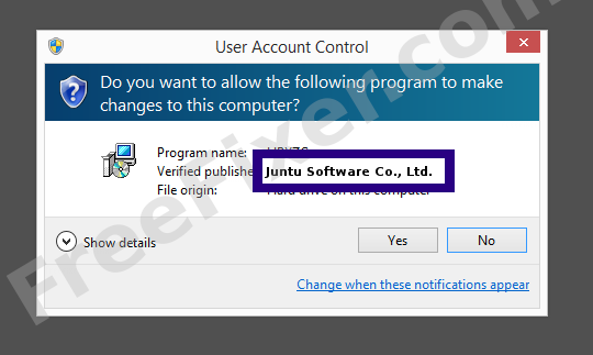 Screenshot where Juntu Software Co., Ltd. appears as the verified publisher in the UAC dialog